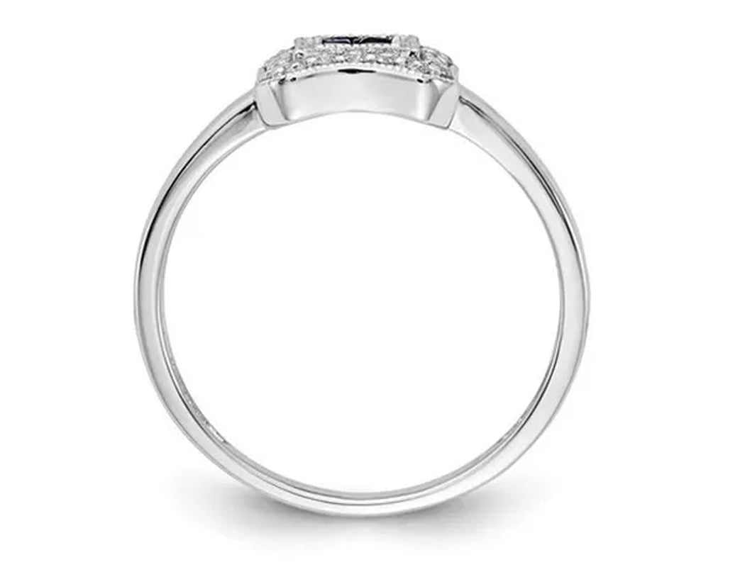 1/7 Carat (ctw) Natural Blue Sapphire Ring in 14K White Gold with Diamonds
