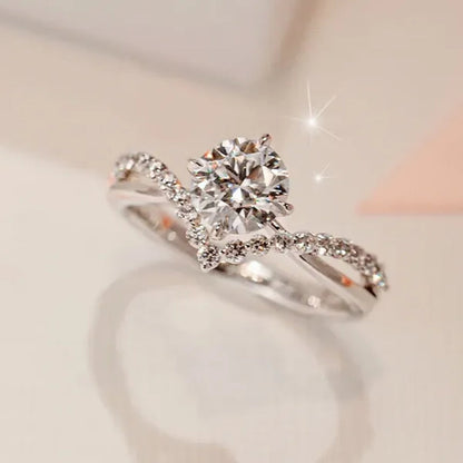 Luxury Bride Jewelry Trendy 925 Sterling Silver Criss Cross Ring White Sapphire Eternity Diamond Engagement Rings for Women Wedding Accessories Anniversary Party Gift