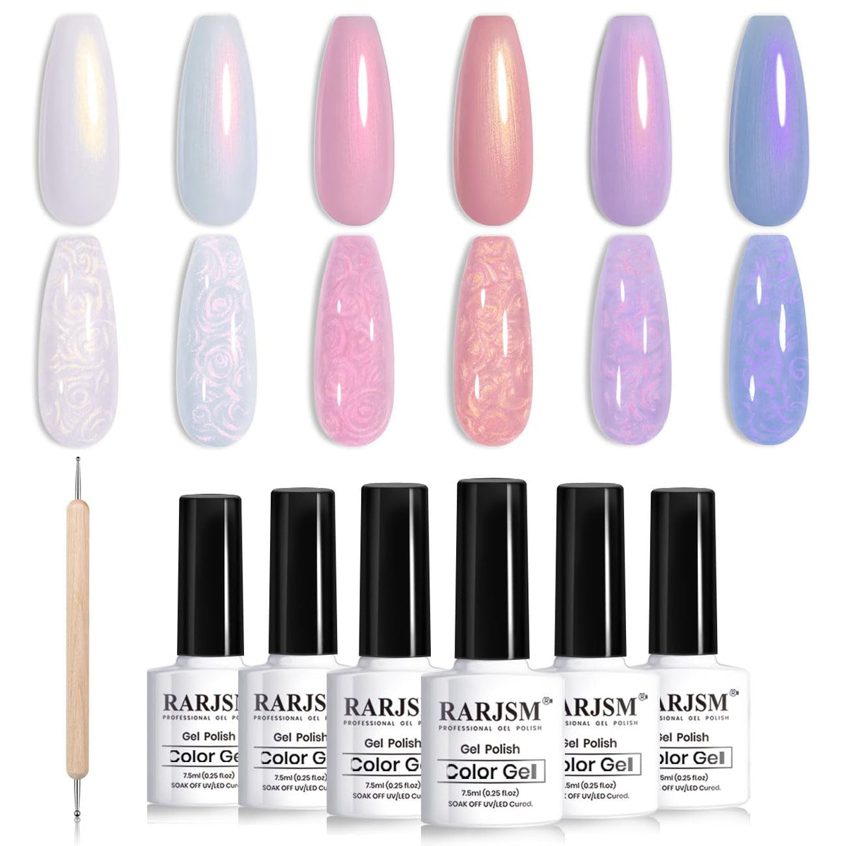 Pearl Gel Nail Polish Set Clear Shell Glitter Gel Polish 6 Colors Pearlescent Pink White Blue Purple Silver Gold Shimmer Mermaid Swirl Thread Effect LED UV Soak Off Curing Requires Home Salon