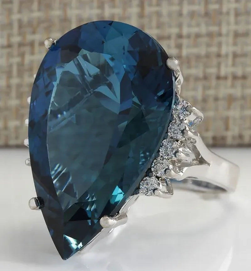 Women Jewelry 925 Sterling Silver Large Natural 7.86CT Dark Blue Sapphire Gemstone Ring