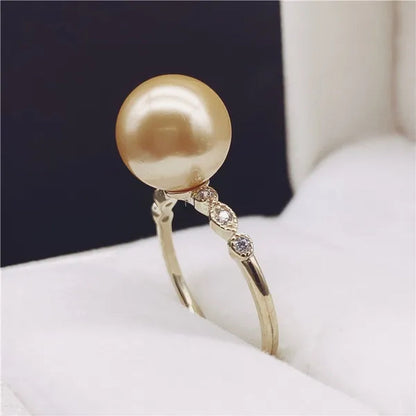 925 Sterling Silver Natural South Sea Gold Pearl Powder 10-11mm Seawater Pearl Ring Diamond Pearl Open Ring