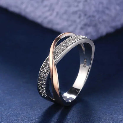 Delysia KingLadies fashion white sapphire ring cross rose gold ring ladies Valentine's day birthday gift jewelry