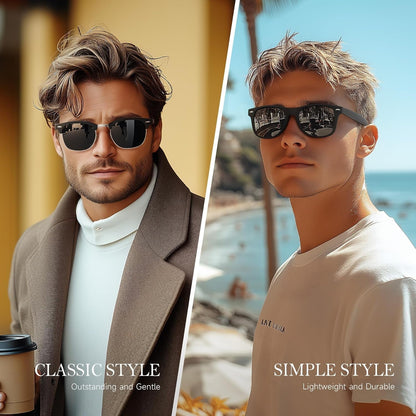 Sunglasses Men and Womens, Polarized Sunglasses for Men with UV Blocking Semi-Rimless Frame for Driving & Hiking