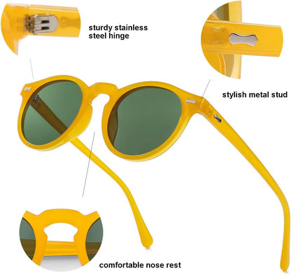 Vintage Polarized Sunglasses for Men round Sunglasses UV400 Protection Retro Hand-Crafted Acetate Frame
