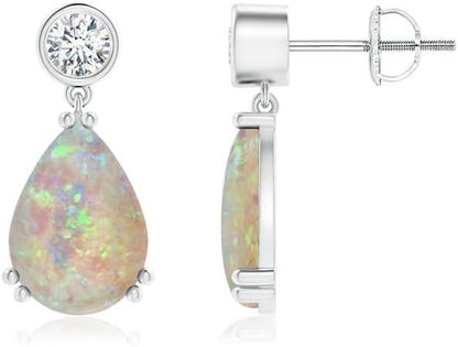 Natural Opal Drop Earrings for Women Girls in Sterling Silver/14K Solid Gold/Platinum | October Birthstone Jewelry Gift for Her | Birthday | Wedding | Anniversary