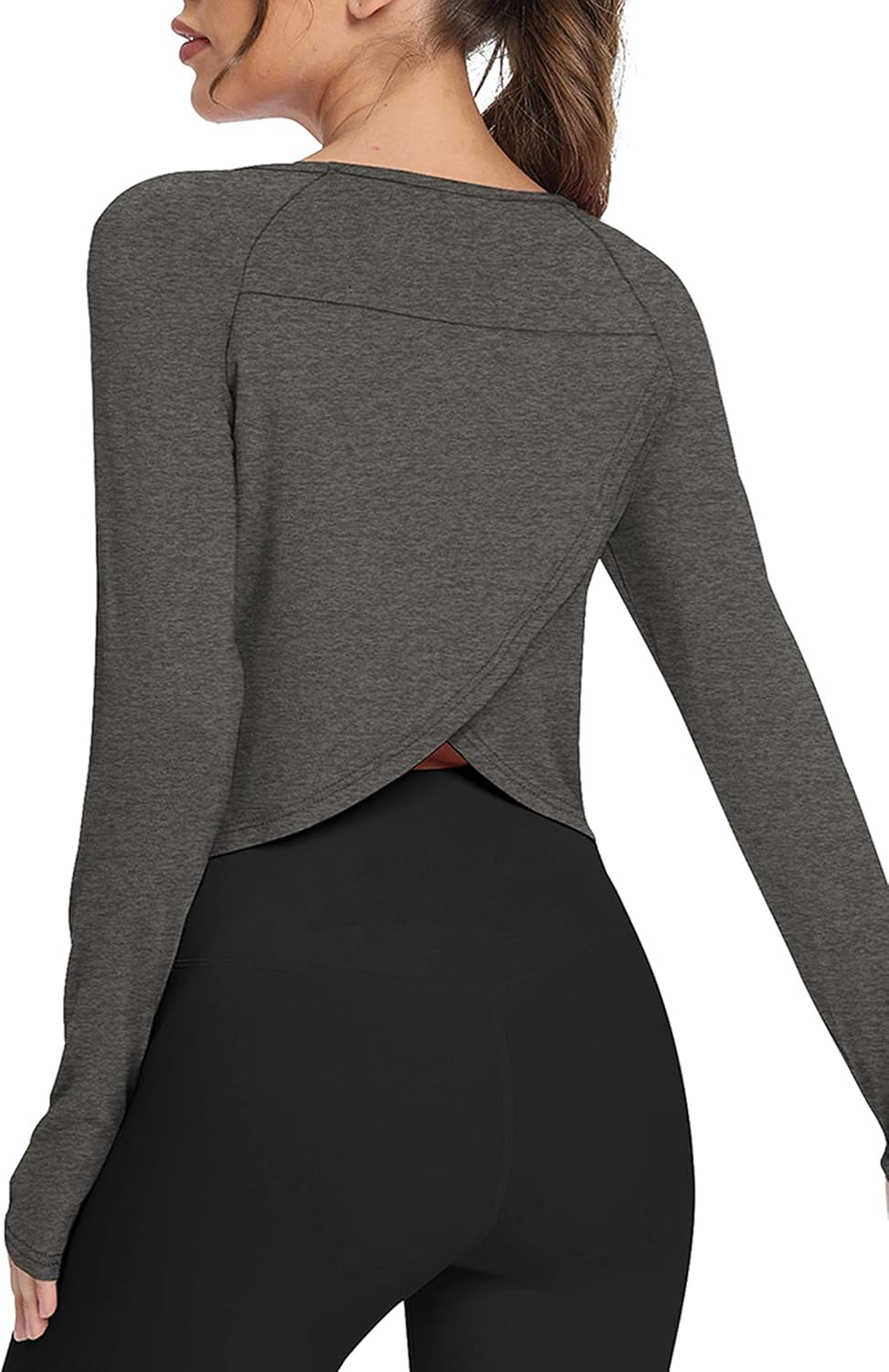 Long Sleeve Athletic Workout Shirts Sports Yoga Gym Crop Tops for Women