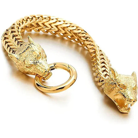 Rock Wolf Charm Bracelet Men's Stainless Steel Mesh Chain Punk Bracelets Biker Jewelry