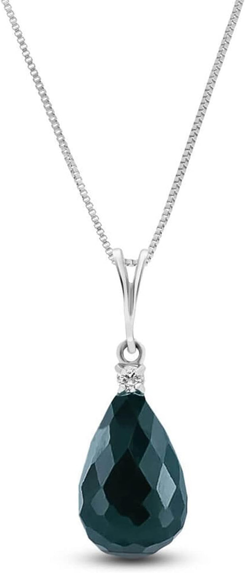 14K Solid Gold 18" Necklace with Briolette Emerald COLOUR GREEN SAPPHIRE Pendant