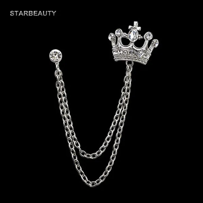 Classic European Crown Brooch Lapel Pin Men Suit Boutonniere Badge Brooches for Men Women Broches Chain Tassel Lapel Pins Gift