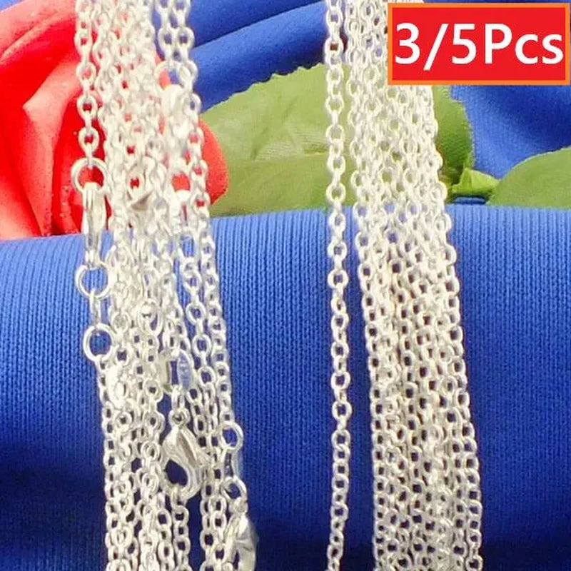 Fashion Jewelry 5pcs/3pcs 925 Sterling Silver "O" Shaped Chain Necklace (DIY Necklace)Size 16-24 Inch
