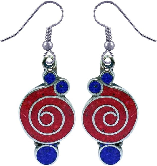 Handmade Drop Earrings, Gemstone Inlay Earring for Women, Boho Design Jewelry, Fashion Earrings for Gifts, Silver Plated Earrings