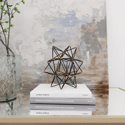 7 In. X 7 In. Black Metal Geometric Sculpture with Gold Accents
