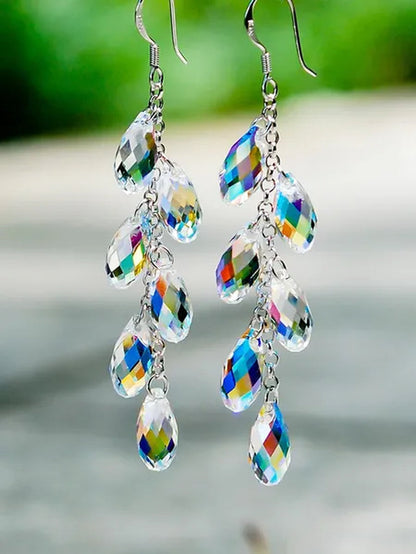 Teardrop Cut Colorful Crystal Gemstone Pendant Tassel Hook Earrings for Bridal Romantic Wedding Women Jewelry