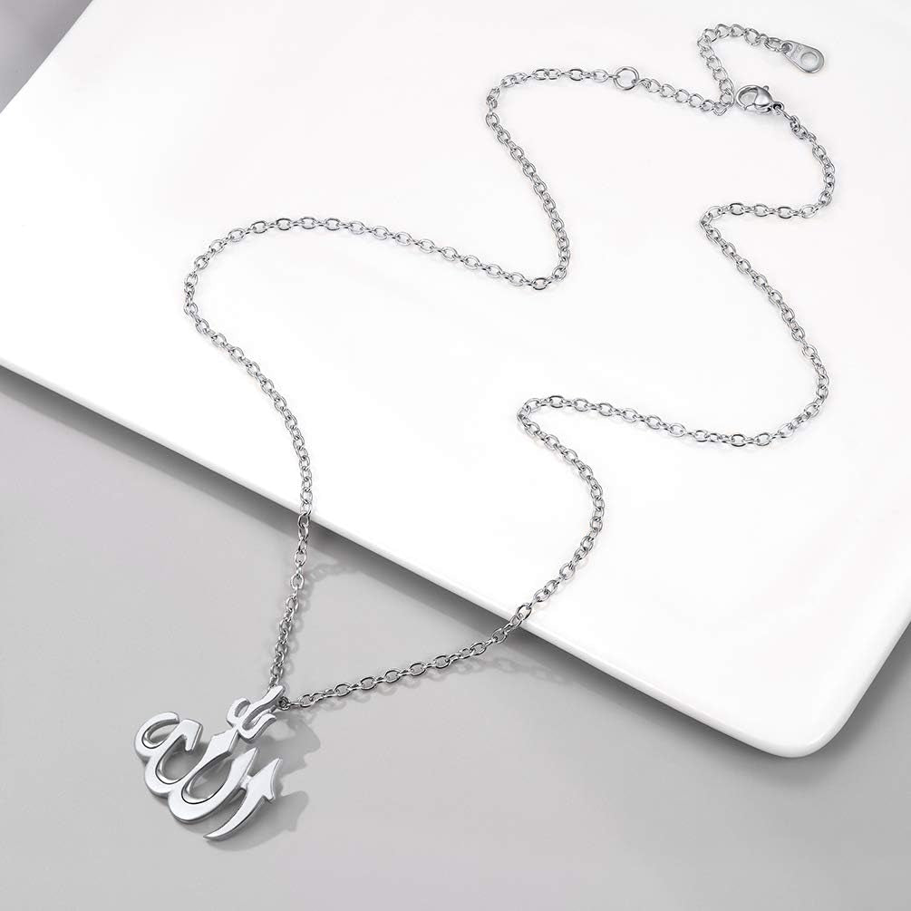 Stainless Steel Allah Necklace, Muslim Islamic Jewelry,Crescent Moon,Eid,Arabic Necklace,Gold/Silver Tone, Come with Box