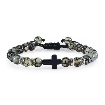 Handmade Natural Stone Wooden Beaded Bracelet Christian Jesus Cross Braided Bracelets Men Women Prayer Yoga Jewelry Gift