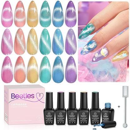 Beetles Pearl Gel Nail Polish 6 Colors Shimmer Glitter White Pink Blue Nail Polish Mermaid Gel Soak Off Uv Led Spring Summer Easter Gel Polish Swirl Thread Effect DIY Manicure Art
