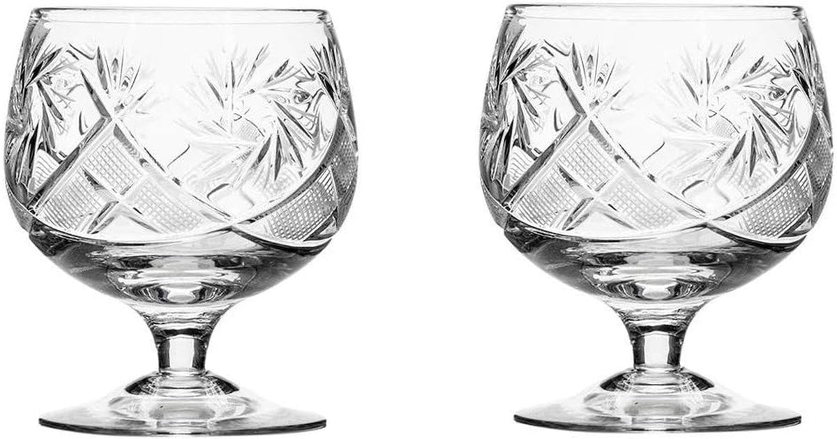 HOMEHUT  Set of 2 Russian Cut Crystal Brandy Snifter Glasses 11-Oz, Old Fashioned Vintage Glassware (Brandy Snifter)