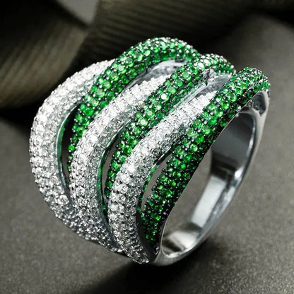 Luxury  Silver Natural Gemstones Emerald Twist Rings Birthstone Engagement Rings Wedding Anniversary Bride Women Ring Size 6 7 8 9 10