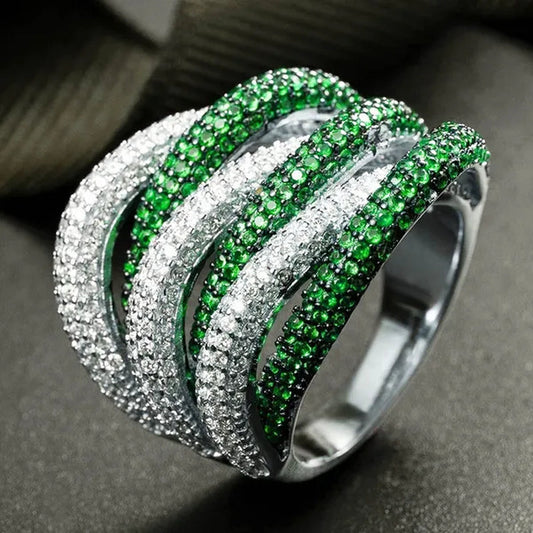 Luxury  Silver Natural Gemstones Emerald Twist Rings Birthstone Engagement Rings Wedding Anniversary Bride Women Ring Size 6 7 8 9 10