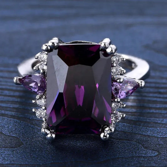 Natural Women Jewelry 12CT Amethyst Wedding Ring Size 5-11