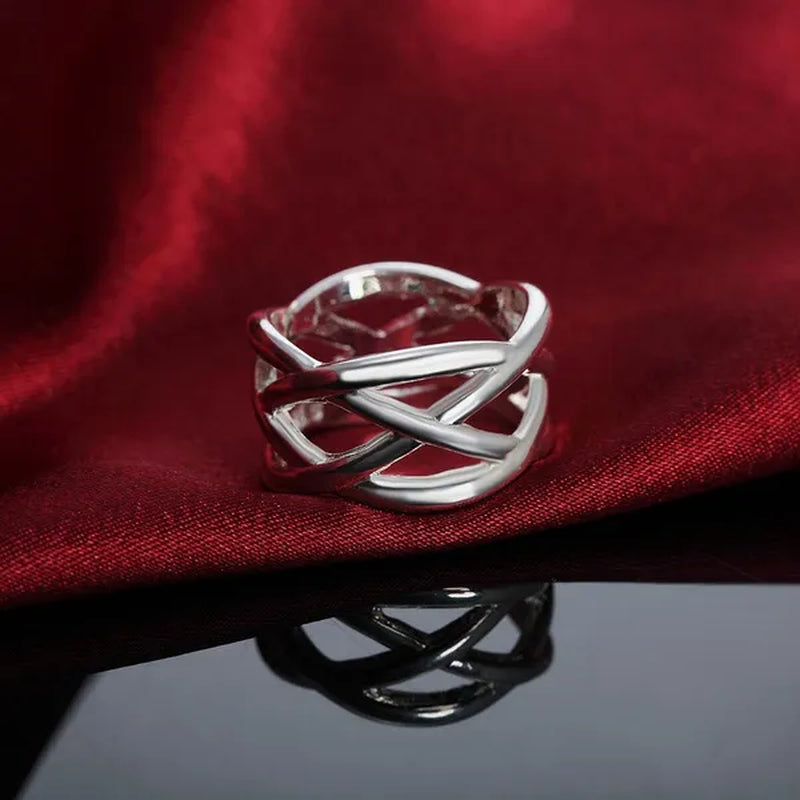 Women Men Exquisite 925 Sterling Silver Cross Fishing Net Rings Bride Princess Wedding Engagement Jewelry