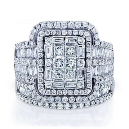 2pcs 100% Original 925 Silver Wedding Band Rings Princess Cut Zirconia Diamond Rings Set for Elegant Women Bridal Lover Rings Gifts Size5-11