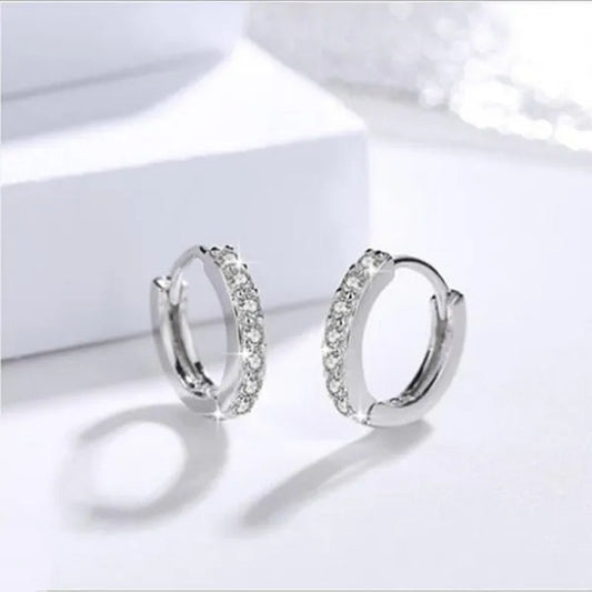 925 Sterling Silver Crystal Circle Earring For Women Making Jewelry Gift Wedding Party Engagement E024