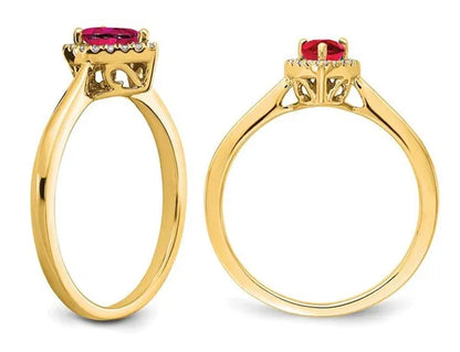 1/2 Carat (ctw) Teardrop Ruby Ring in 14K Yellow Gold with 1/10 Carat (ctw) Diamonds