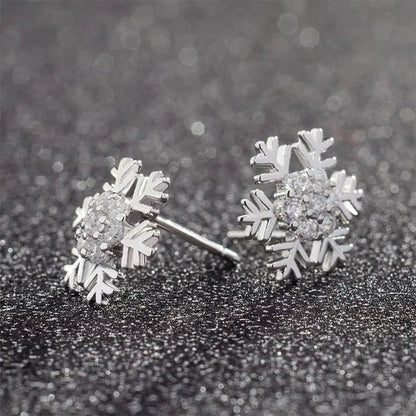 Junxin Elegant Natural Gemstone Full Diamond AAA CZ Snowflakes Stud Earrings Wedding Jewelry for Women