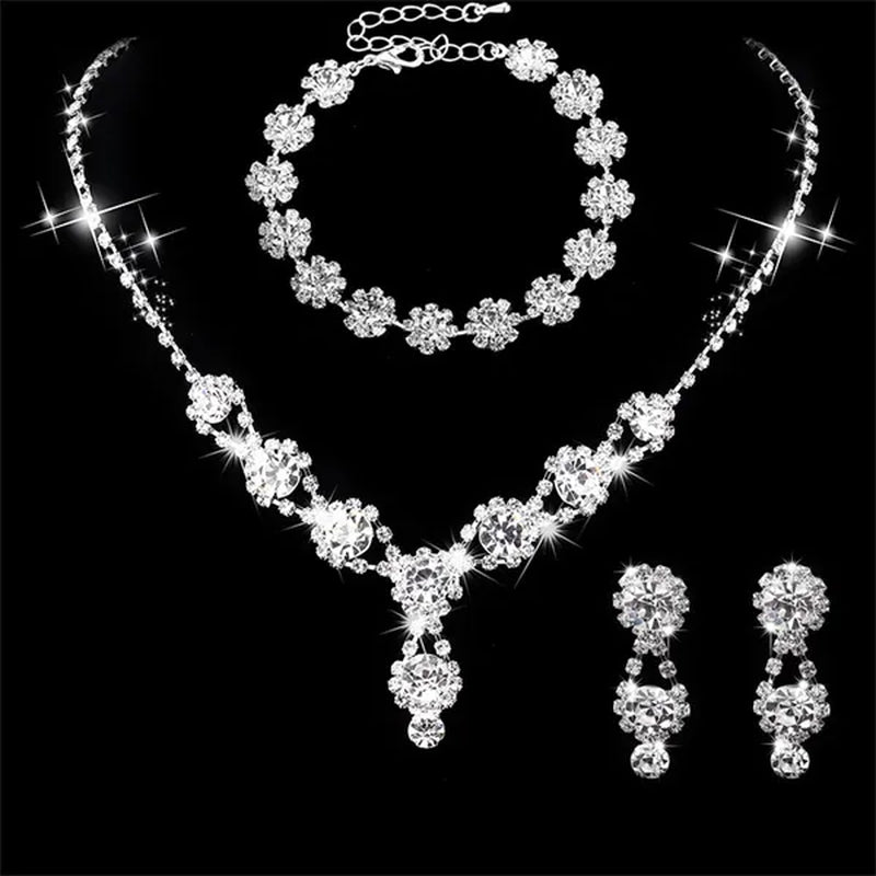 Women's Jewelry Set Rhinestone Crystal Bride Statement Choker Necklace Tiara Crown Link Bangle Bracelet Teardrop Dangle Earrings Set for Wedding Party Silver Plated White Crystal Necklace Earrings Bracelet