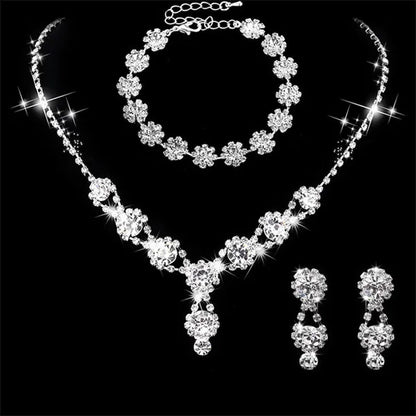Women's Jewelry Set Rhinestone Crystal Bride Statement Choker Necklace Tiara Crown Link Bangle Bracelet Teardrop Dangle Earrings Set for Wedding Party Silver Plated White Crystal Necklace Earrings Bracelet