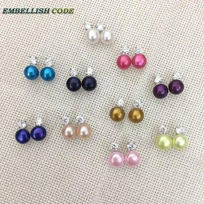 charming natural fresh water stud pearl earrings 8mm fine jewelry 925 sterling silver zirconium white black purple brown blue