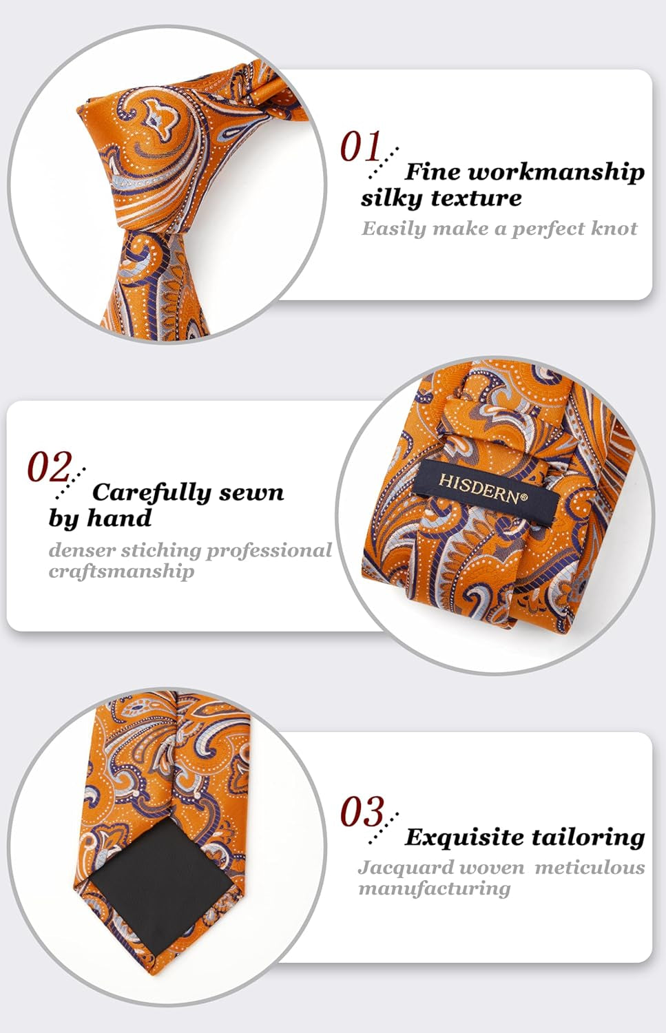 Ties for Men Paisley Tie and Pocket Square Woven Classic Floral Mens Ties Handkerchief Set Wedding Party Necktie