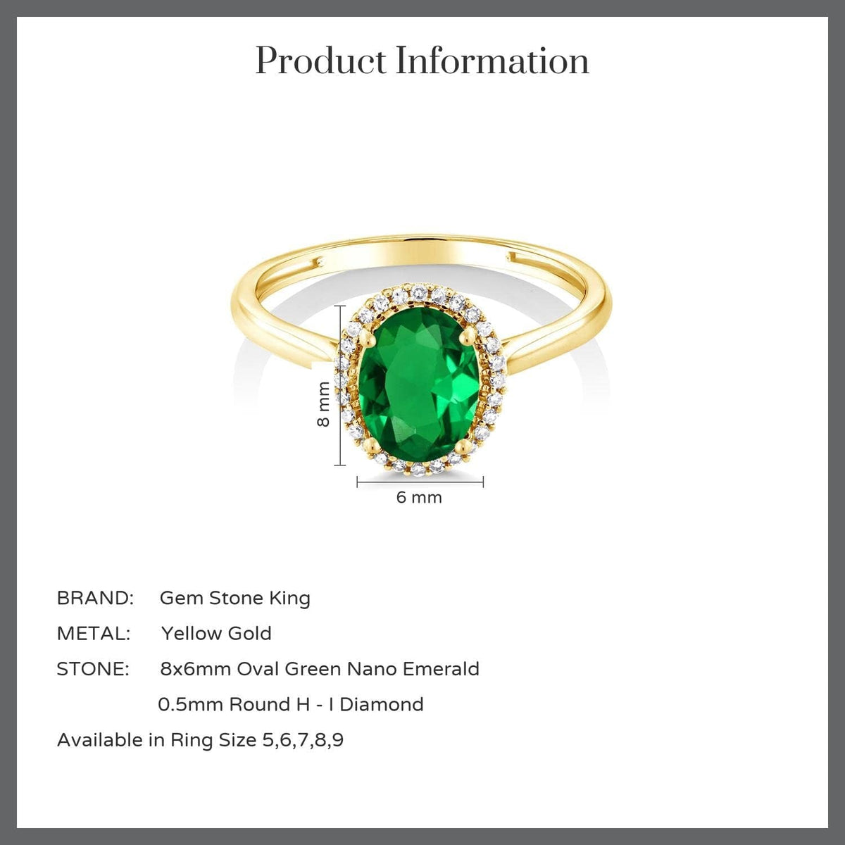 10K Yellow Gold 8X6MM Oval Gemstone Birthstone and White Diamond Halo Engagement Ring | Wedding Anniversary Promise Gold Ring for Women | Available in Size 5-10
