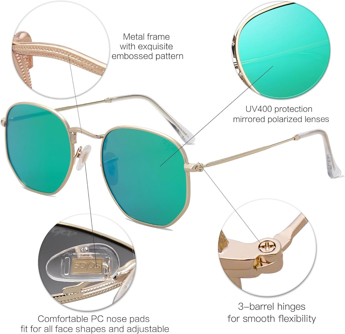 Square Polarized Sunglasses for Women Men Small Hexagonal Polygon Shades SJ1072
