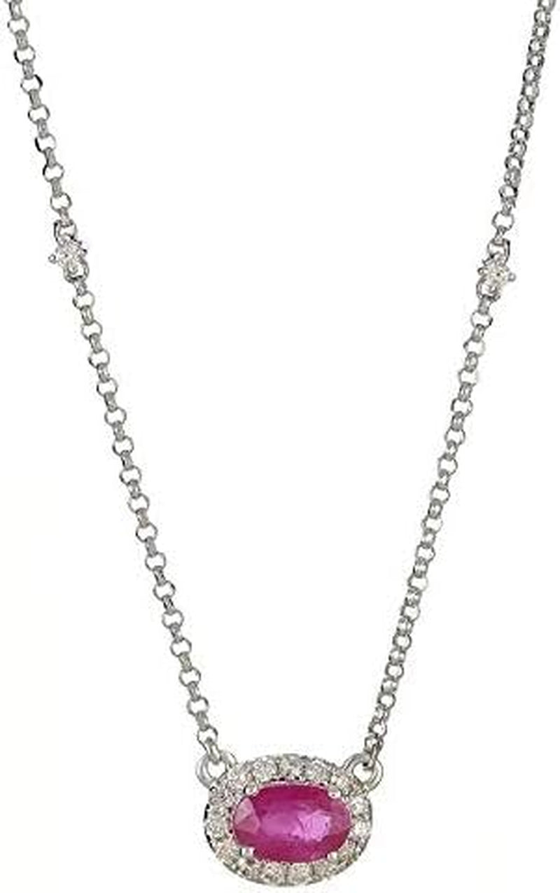 14K White Gold Natural Diamond (I1,I2) & Genuine Ruby Pendant for Women