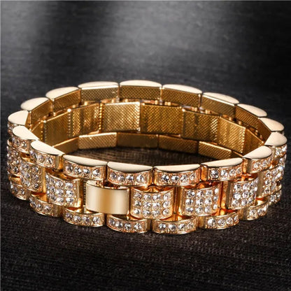 Fashion Men 24K Gold / 925 Silver Plated Solid Stainless Steel Bracelet Iced DIAMOND Link Chain Bracelet 8.26 Inch
