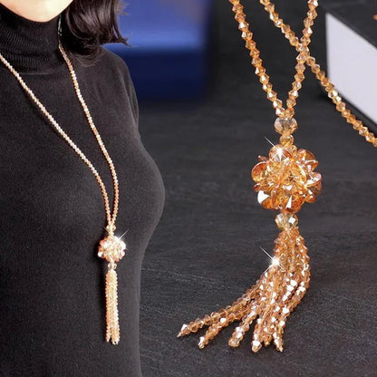 Crystal Bead Female Pendant Necklace Tassel Long Sweater Chain Necklace Decoration