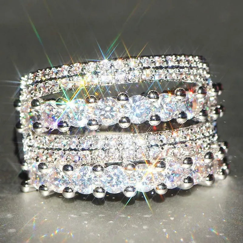 Princess Cubic Zirconia Statement Multilayer Ring Natural Gemstones White Sapphire Ring Anniversary Wedding Bride Engagement Band Charm Mum Ring Jewelry Valentine's Day Gifts Christmas Gift