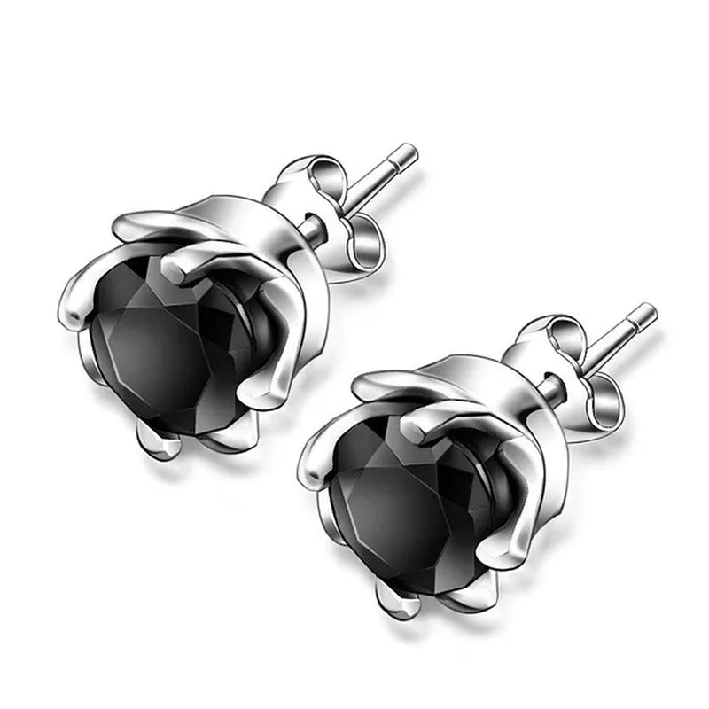 Women's And Men's  Fashion Jewelry Unisex Exquisite Cubic Zirconia Round Earring ,Womens And Mens 925 Sterling Silver Stud Earrings.2 Colors Black/White Milkle Gift (A Pair)