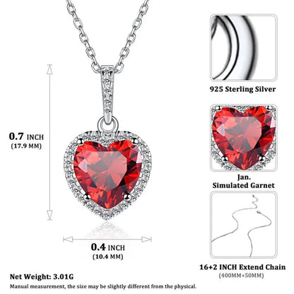 Women's Birthstone Necklace Ruby/Sapphire/ Amethyst Jewelry 925 Sterling Silver Chain Love Heart Pendant Crystal  12 Month Birth Stones Pendant for Women Girls, 誕生石,pierre de naissance,Valentines gift
