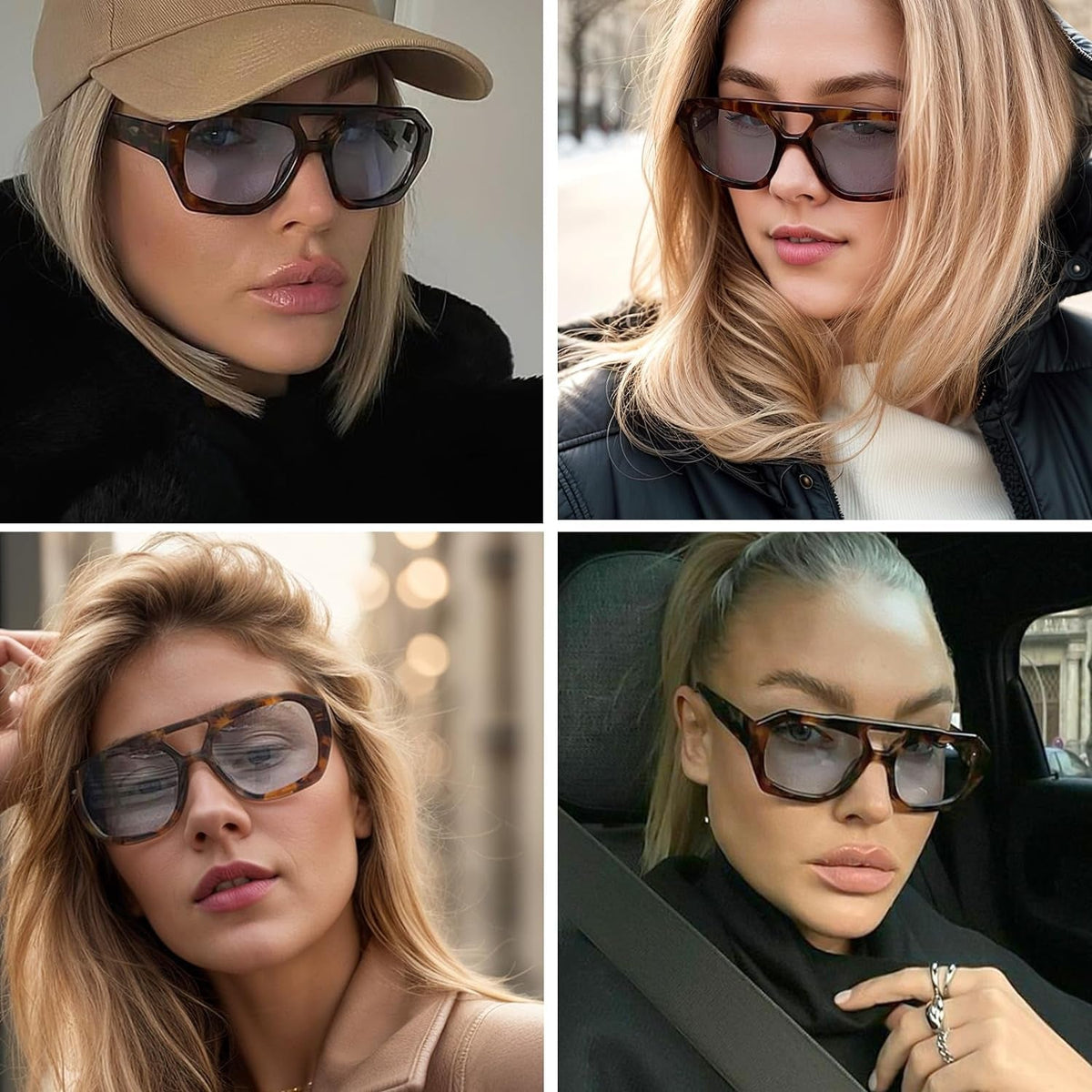 Trendy Designer Inspired Aviator Sunglasses for Women Men Hexagonal Square Thick Frame Double Bridge Sun Glasses