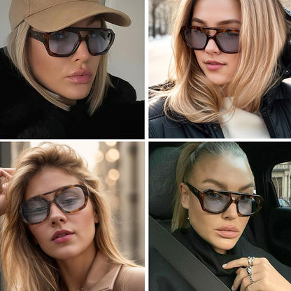 Trendy Designer Inspired Aviator Sunglasses for Women Men Hexagonal Square Thick Frame Double Bridge Sun Glasses