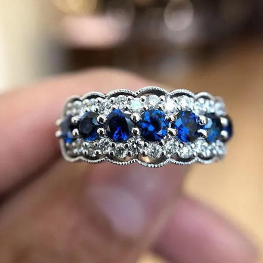 Very Attractive Diamond 925 Sterling Silver Jewelry Blue Sapphire Ring Bride Engagement Wedding Ring Size 5-10