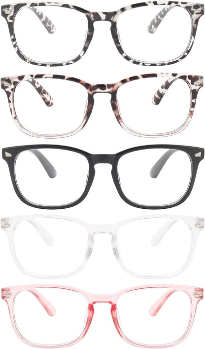 6 Pack Blue Light Blocking Glasses for Computer Gaming, Fashion Fake Anti Eye Strain Eyeglasses for Women Men (6 Pack Mix-01)