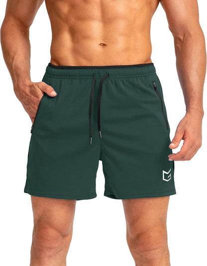Men'S Running Shorts with Zipper Pockets Quick Dry Gym Athletic Workout 5" Shorts for Men