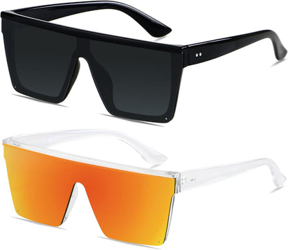 Square Oversized Sunglasses for Women Men Big Flat Top Fashion Shield Large UV Protection Rimless Shades