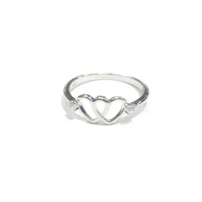 Cute 925 Sterling Silver Double Heart Shaped Hollow Diamond Ring Wedding Engagment Courtship Rings Jewerlry for Women Lady Girl