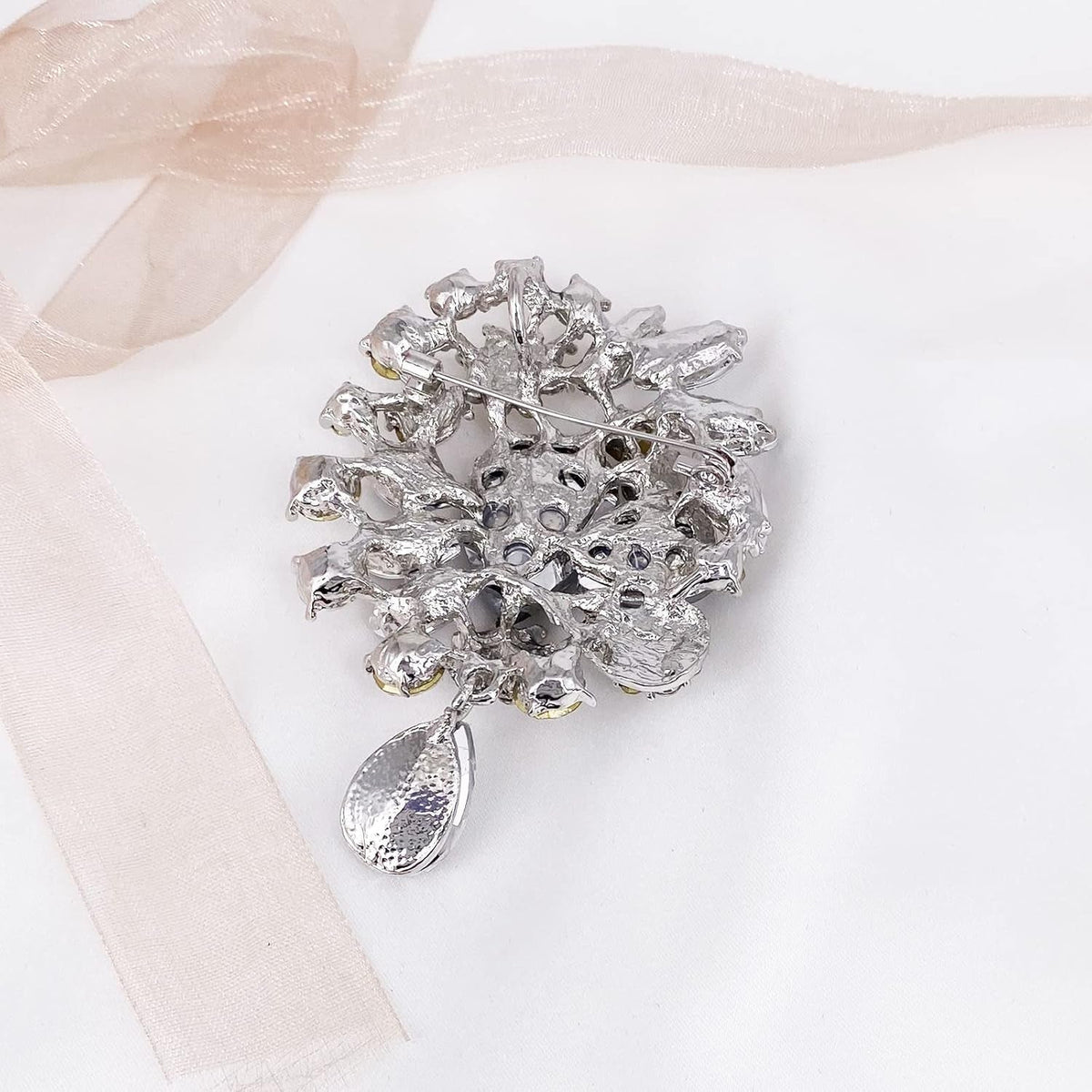 Vintage Wedding Bridal Big Blue Crystal Rhinestone Tear Drop Brooch Pin for Women