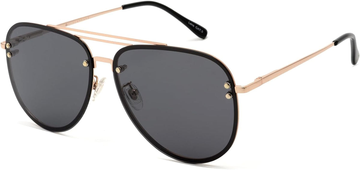 Premium Rimless Oversized Aviator Sunglasses for Women, Polarized PC Lens UV Protection Women’s Shade VF2203